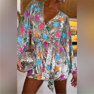 Sequin Star Wrap Dress